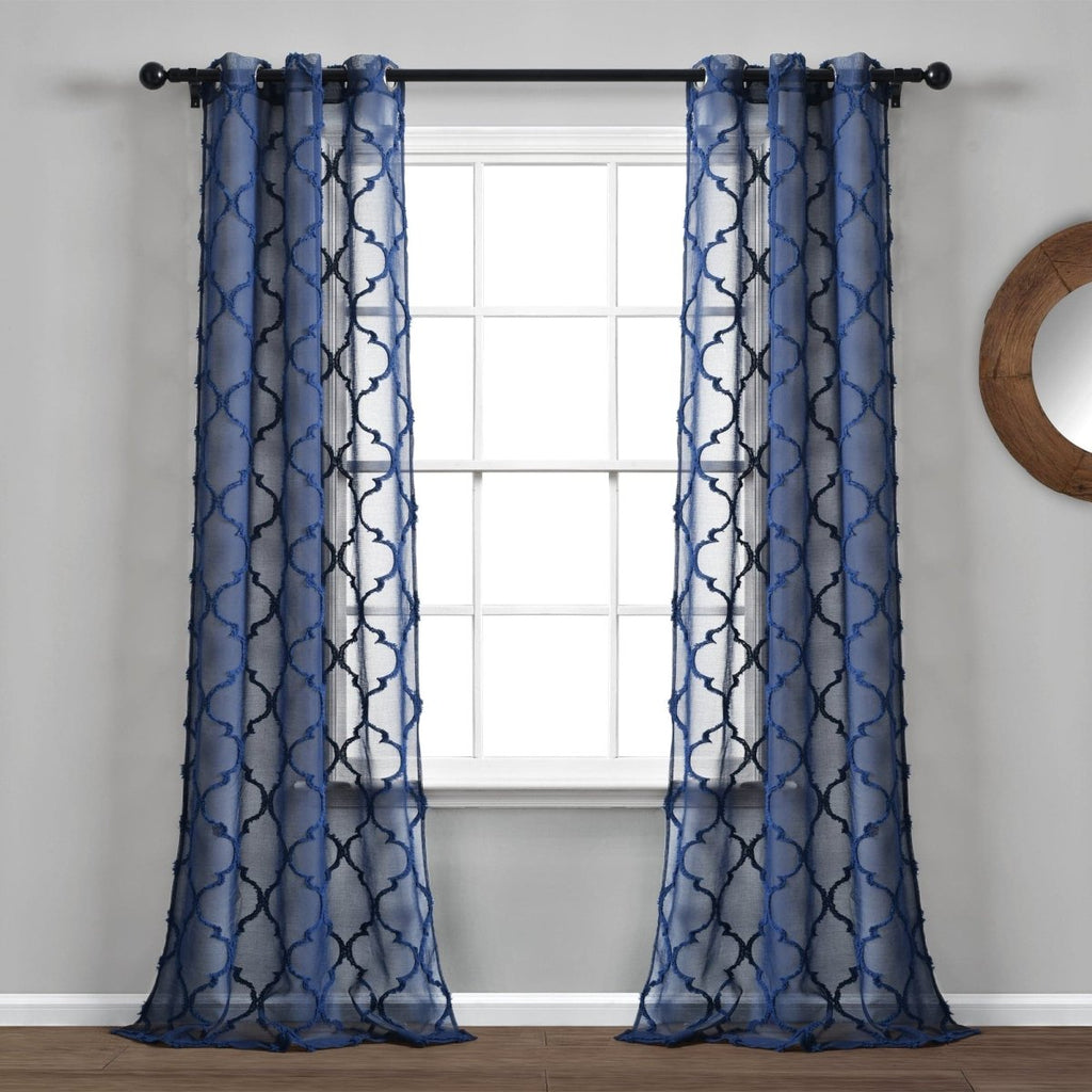 Avon Trellis Grommet Sheer Window Curtain Panel Set
