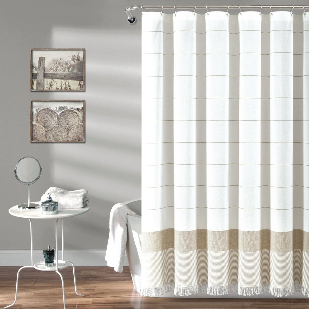 Stripe Yarn Dyed Tassel Fringe Woven Cotton Shower Curtain